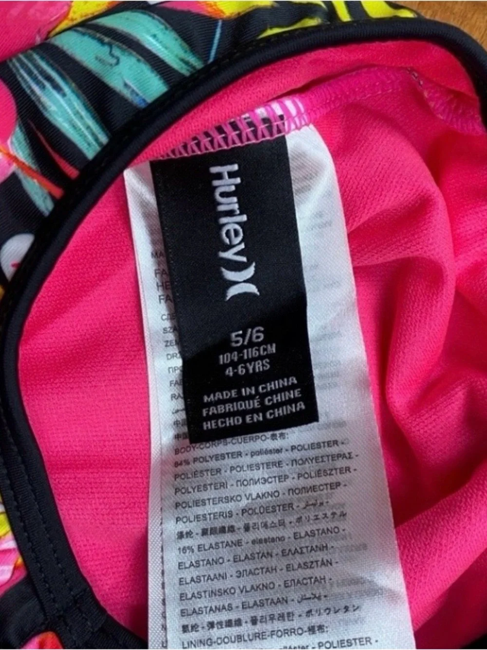 NWT New Hurley Little Girl Pink Hawaiian Floral Racerback One Piece Swimsuit 5/6